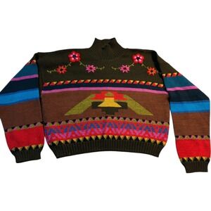 The Peruvian Connection Alpaca Mock Neck Sweater Embroidered Southwest S  VTG